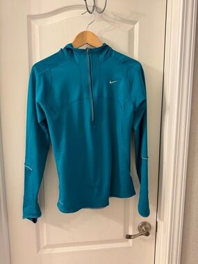 Nike Teal Quarter-Zip Hooded Running Top - S
